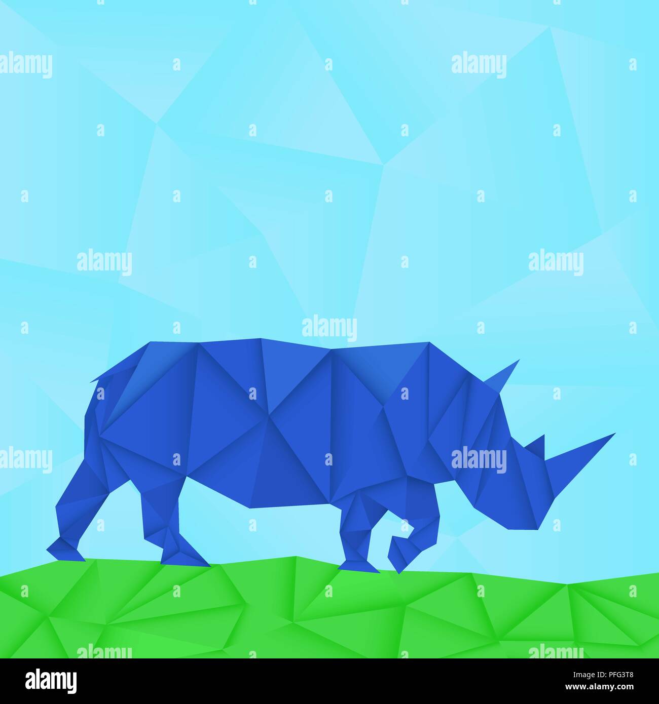 Blue rhinoceros. Paper polygonal Stock Vector