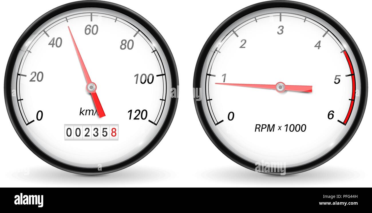 Speedometer and tachometer. White car dashboard gauges Stock Vector Image &  Art - Alamy