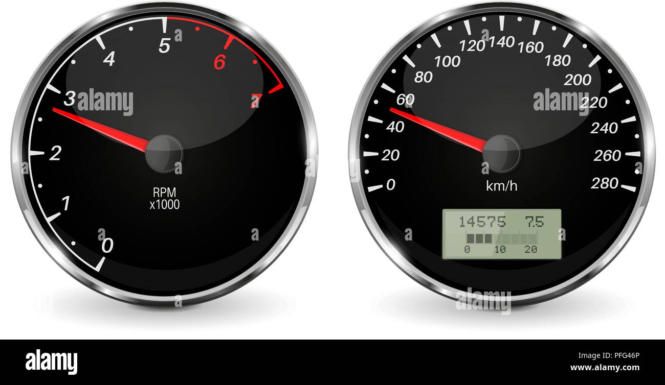 Speedometer and tachometer. Black 3d vehicle gauges Stock Vector Image
