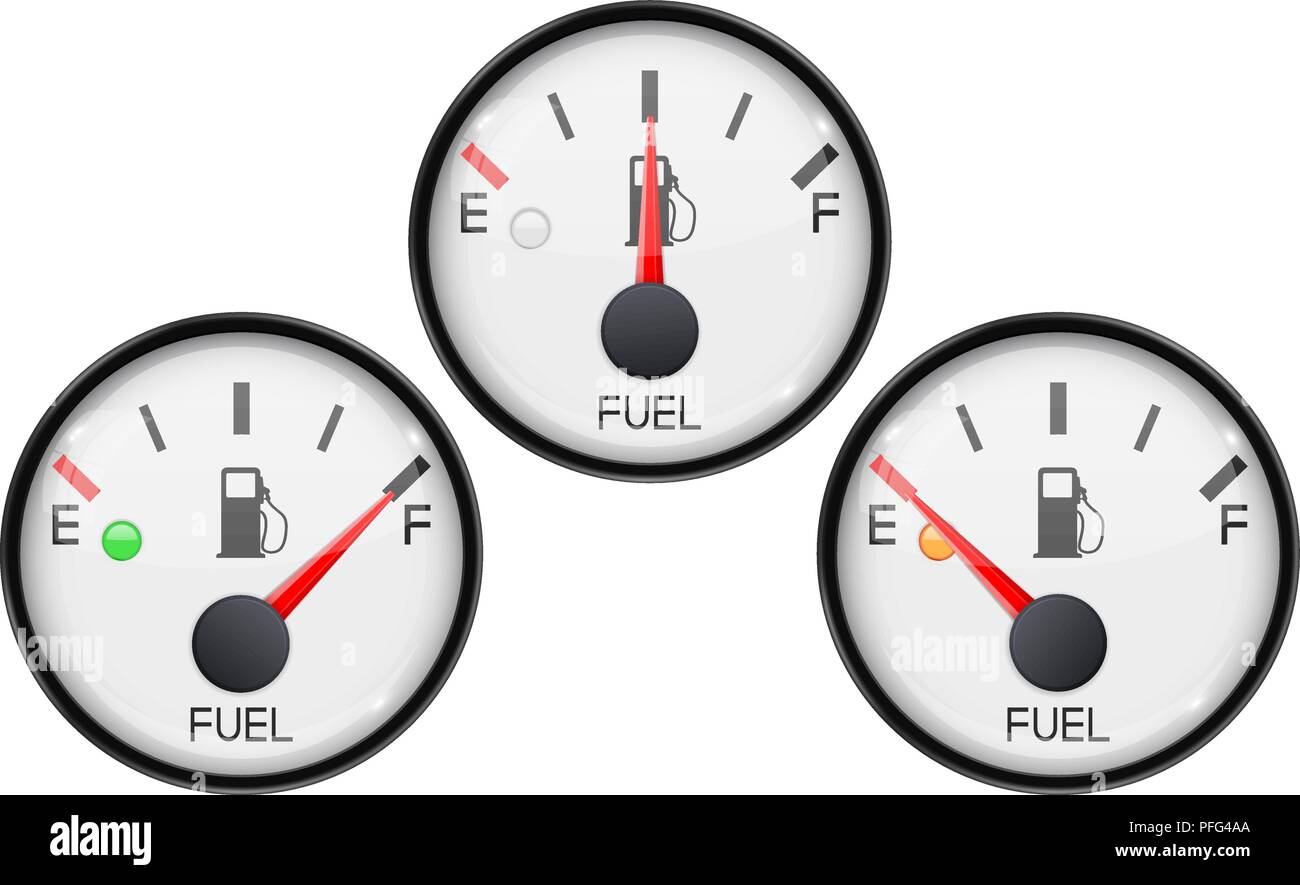 Fuel gauge. Collection of round car dashboard 3d devices Stock Vector