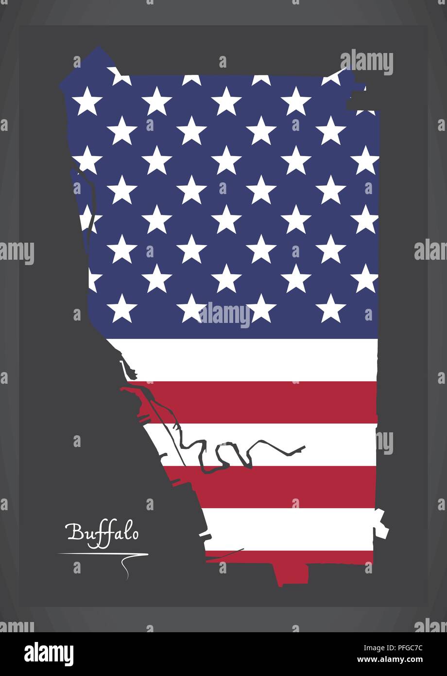 Buffalo New York map with American national flag illustration Stock Vector
