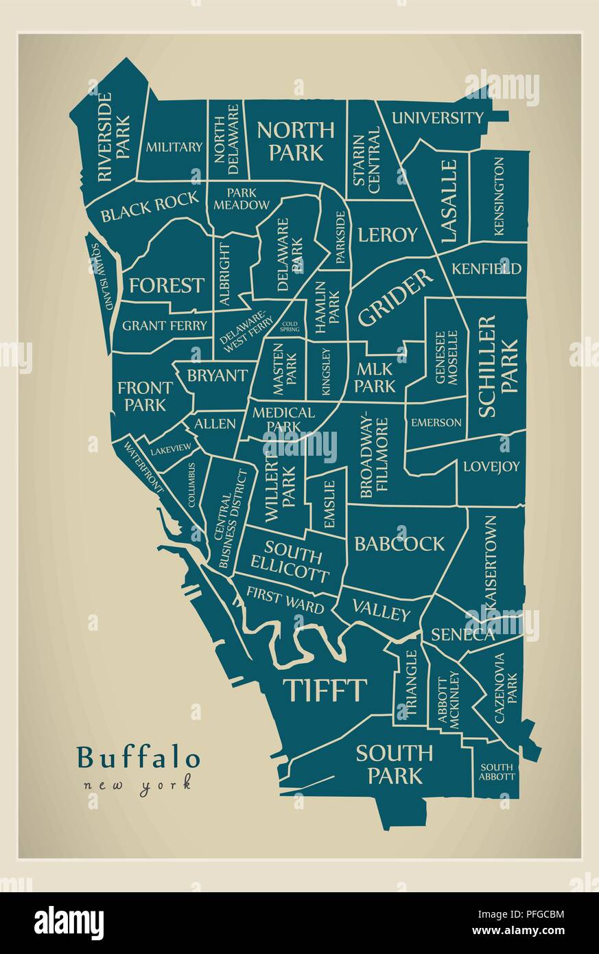 Modern City Map - Buffalo New York city of the USA with neighborhoods and Stock Vector Image & Art - Alamy