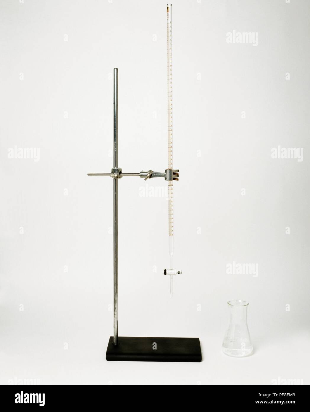 Clamp stand, burette and conical flask Stock Photo Alamy