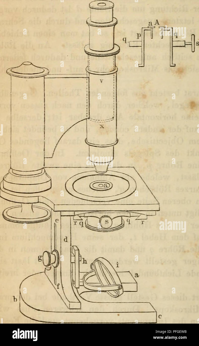 This illustration shows a 19th-century microscope designed by Oberh ...