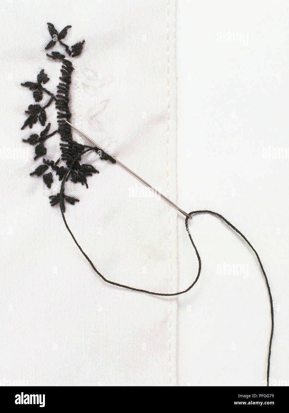 Embroidering around buttonhole using needle and thread Stock Photo Alamy