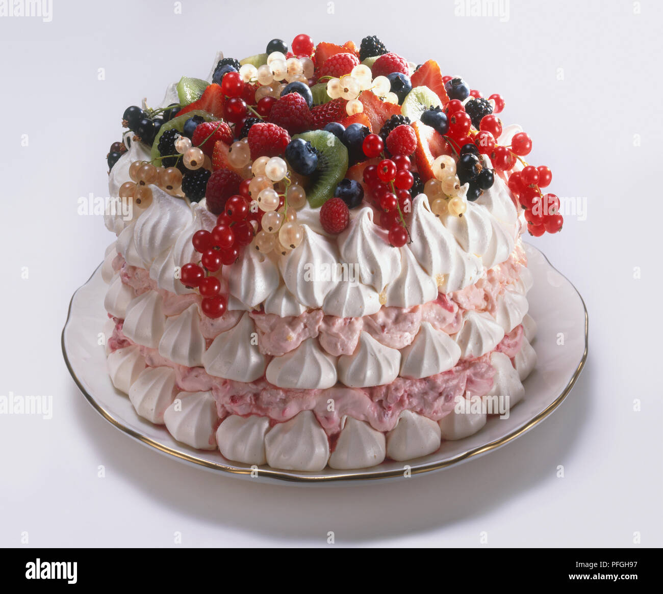 Berry Vacherin French Meringue Dessert Topped With Variation Of Berries On Plate Stock Photo Alamy
