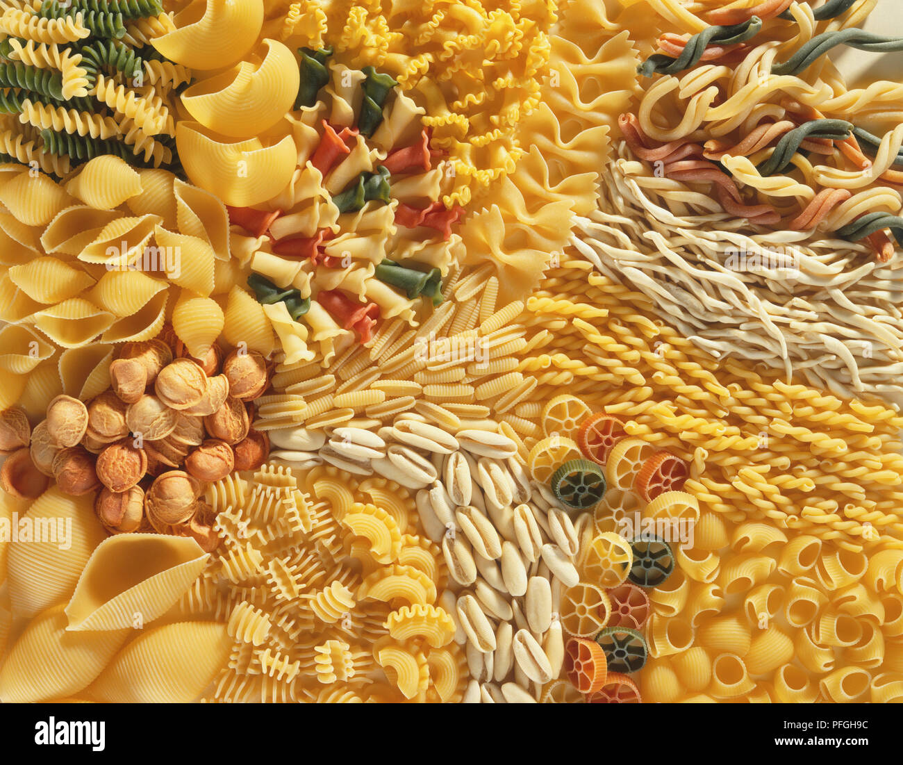 Selection of pasta shapes Stock Photo