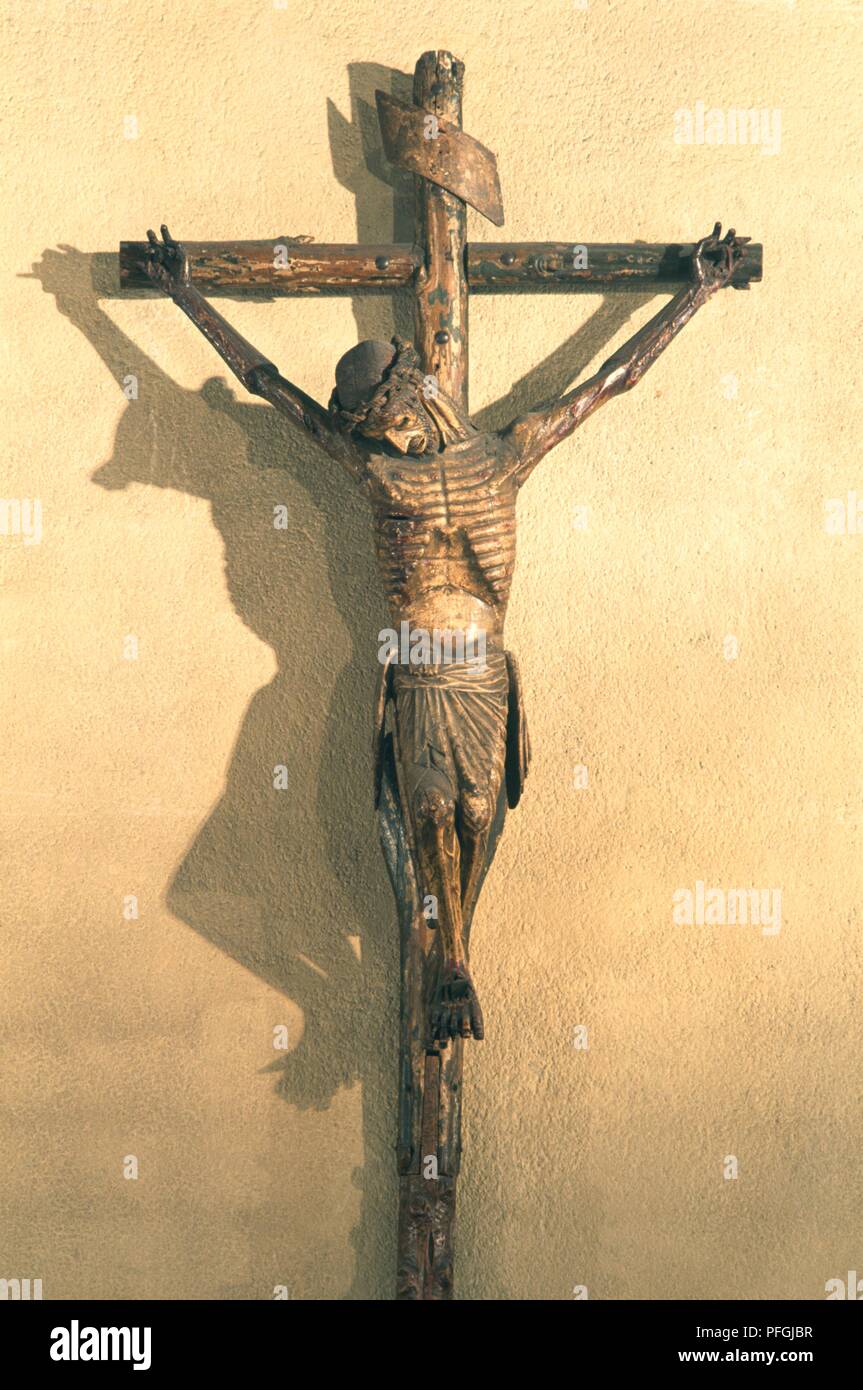 France, Perpignan, Cathedral St Jean, Christ on Cross Stock Photo