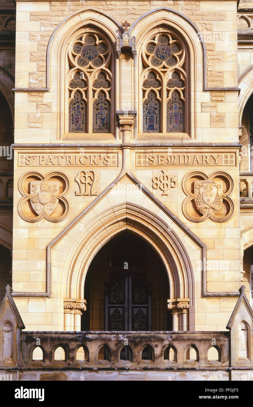 Australia, New South Wales, Sydney, entrance detail from the Victorian St Patrick's Seminary in Manly. Stock Photo