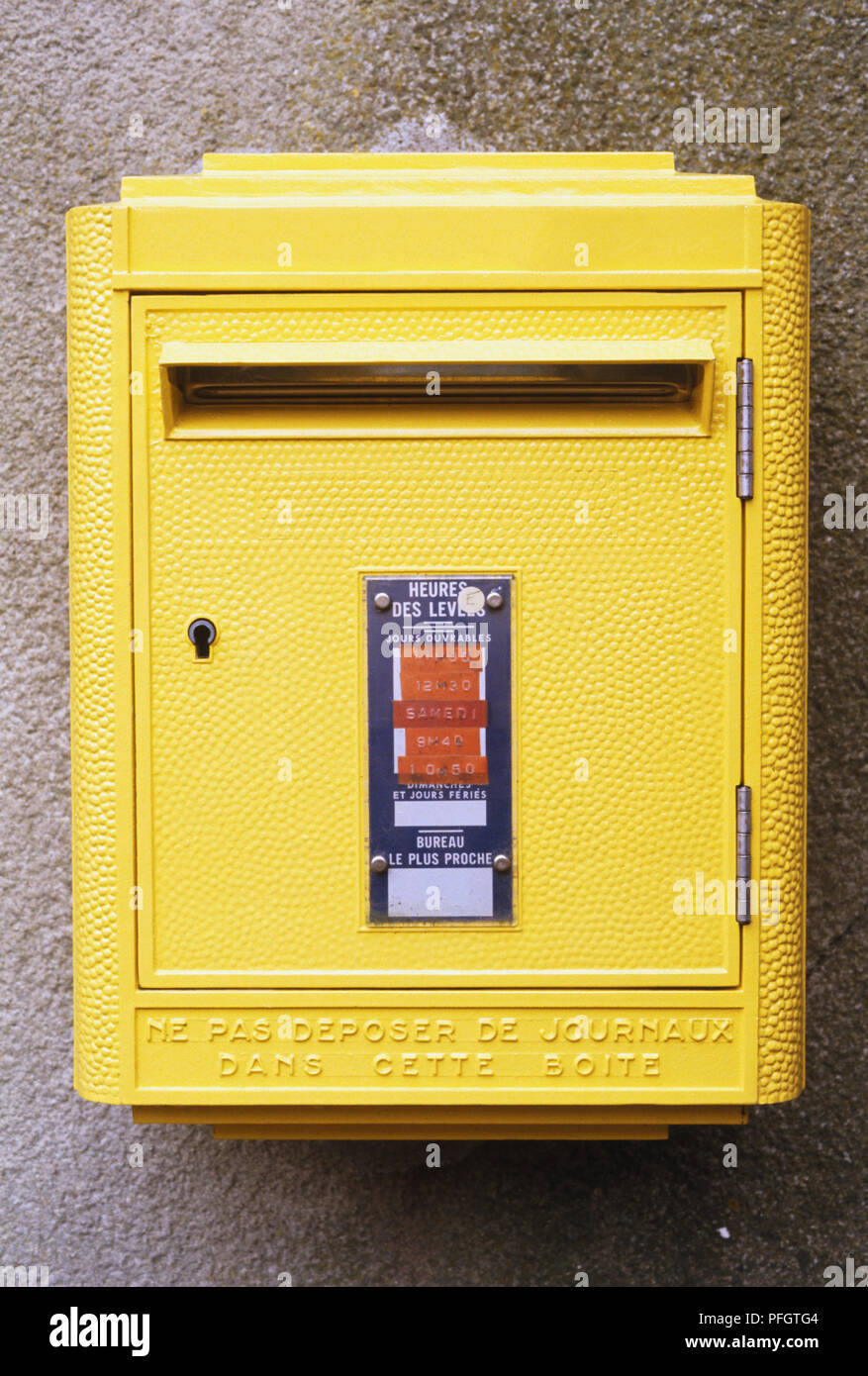 France, yellow post box, close up Stock Photo Alamy