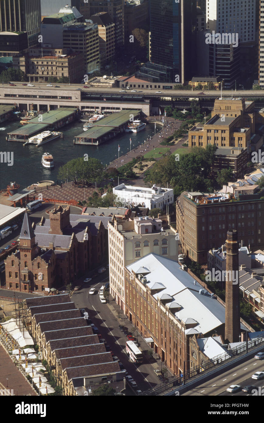 Australia, New South Wales, Sydney, elevated view of the Rocks from the Harbour Bridge flyover