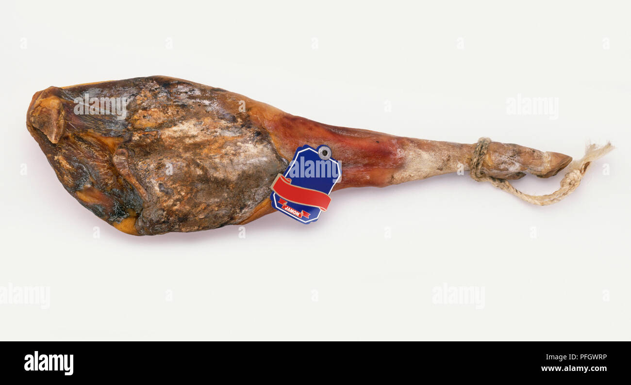 Serrano ham on the bone, from Andalusia, Spain Stock Photo
