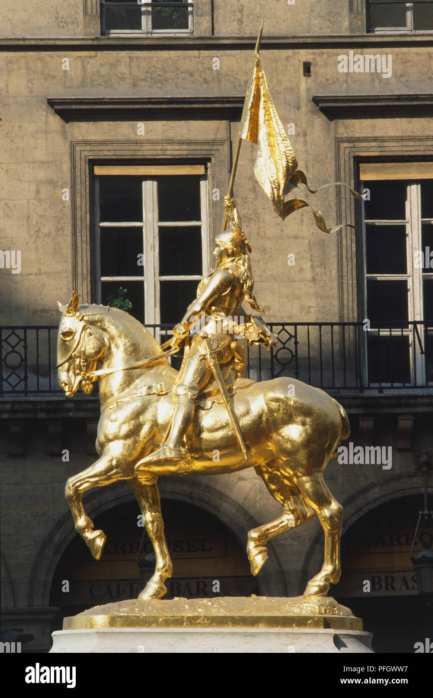 France, Paris, gilded statue of Joan of Arc on horseback Stock Photo