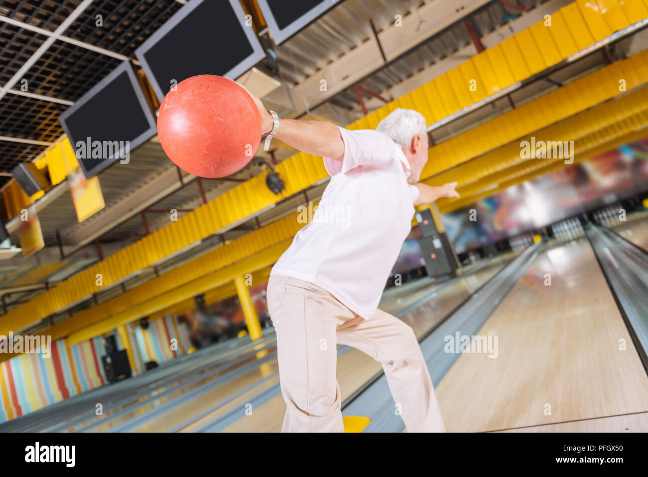 Selective focus of an orange bowling ball Stock Photo Alamy