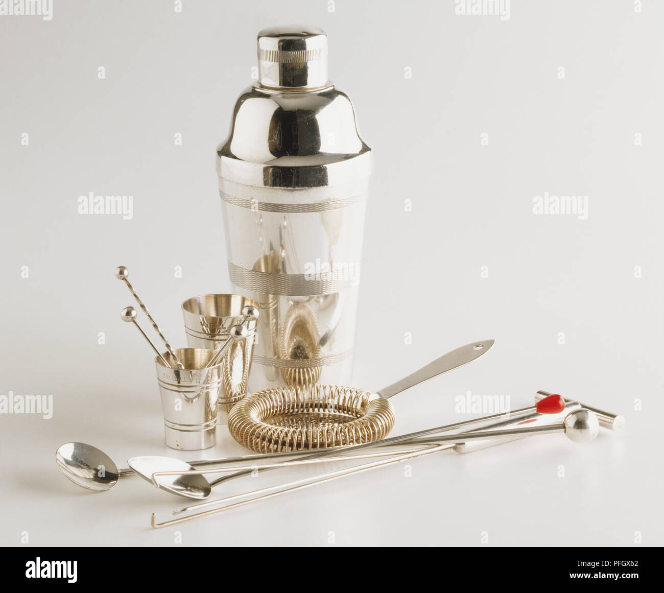 A cocktail shaker and accessories Stock Photo