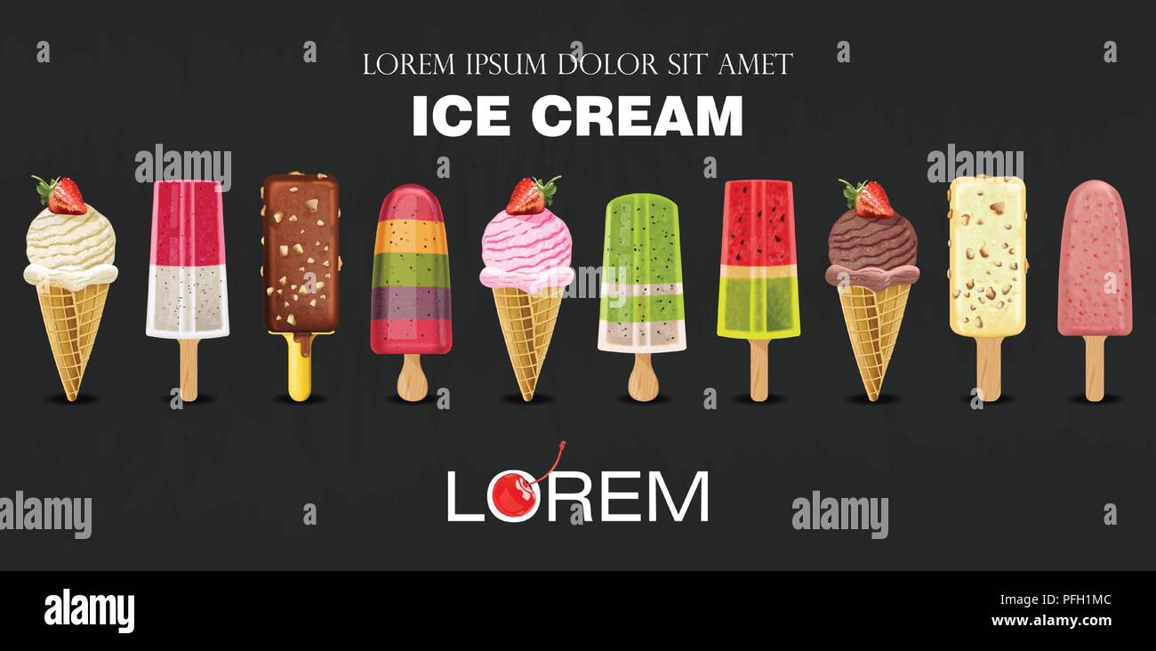 Ice Cream Set Collection Vector Realistic Summer Exotic Fruits And Berry Flavors Product Packaging Label Menu Dessert Banner Stock Vector Image Art Alamy