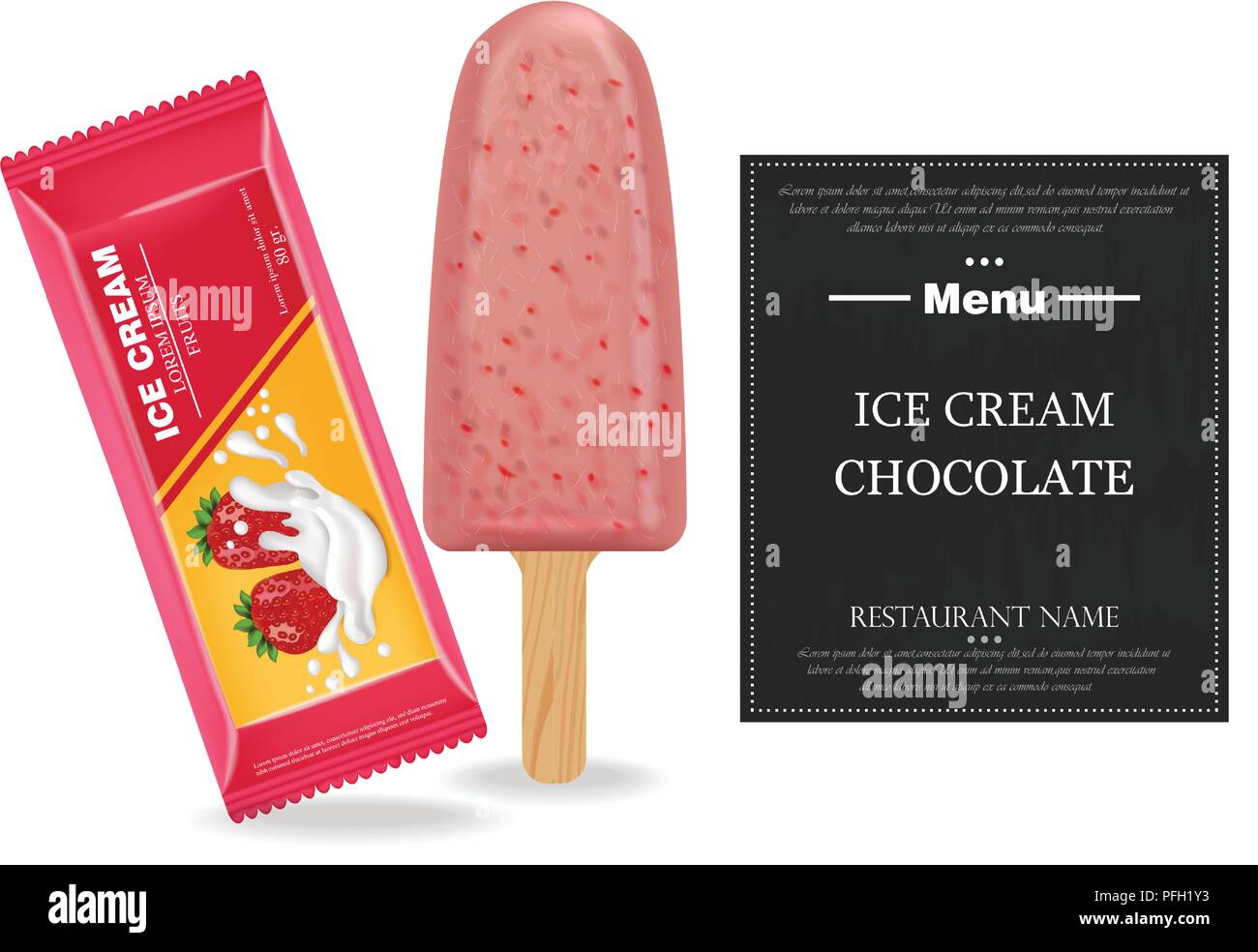Download Strawberry Ice Cream Vector Realistic Product Packaging Mock Up Label Menu Dessert Design Stock Vector Image Art Alamy