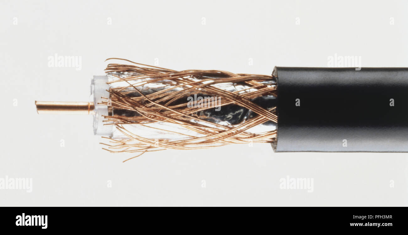 Coaxial cable with wires exposed Stock Photo Alamy