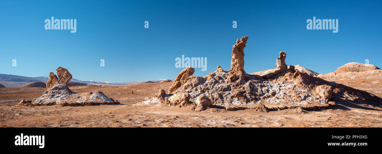 Las Tres Marias, famous rocks in the Moon Valley, Atacama desert, Chile Stock Photo