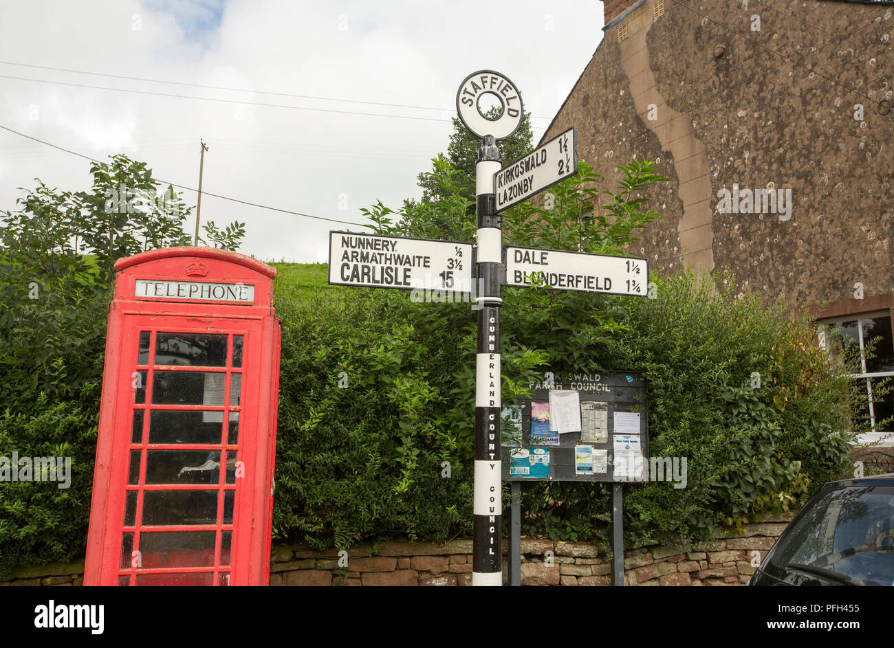 An old Cumberland county council road sign in Staffield in the Eden