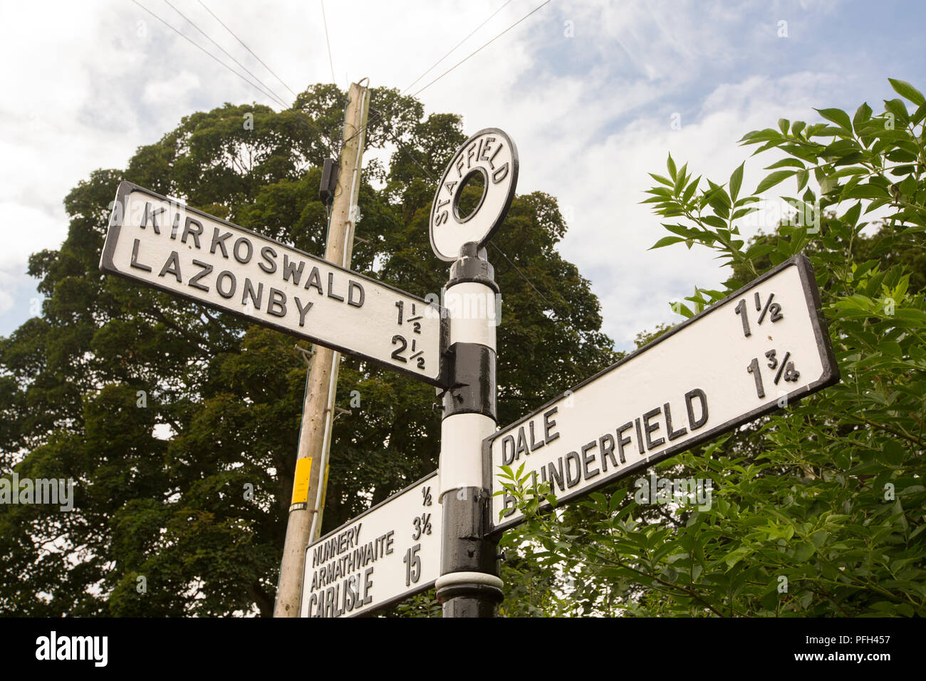 An old Cumberland county council road sign in Staffield in the Eden