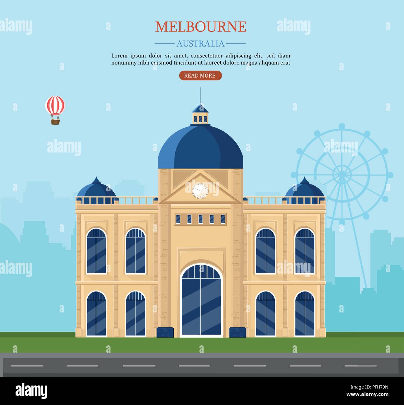 Melbourne landmarks in Australia Stock Vector