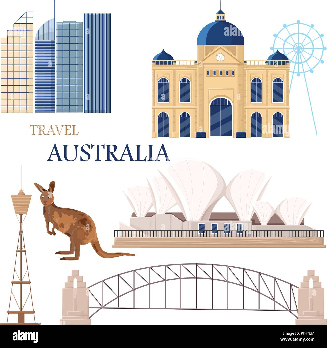 Australia travel landmarks card Stock Vector