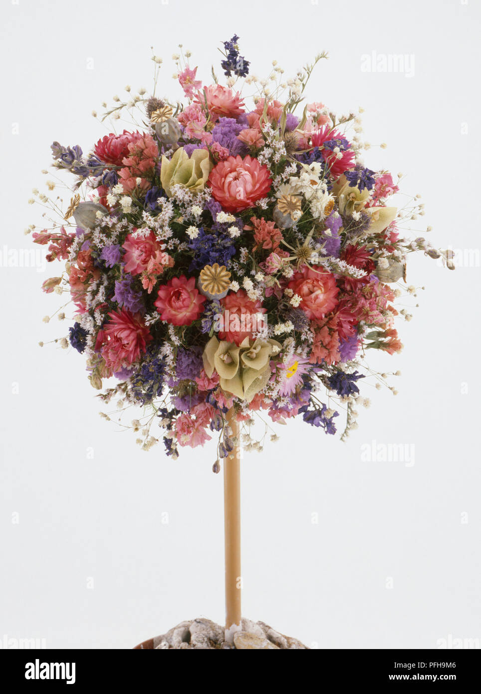 Dried flower tree with pink purple and white flowers Stock Photo