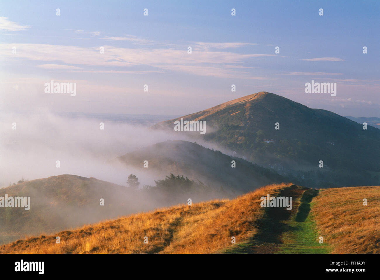 Great Britain, England, Worcestershire, The Malverns, a view of mountain range, formed of hard pre-cambrian rock. Stock Photo
