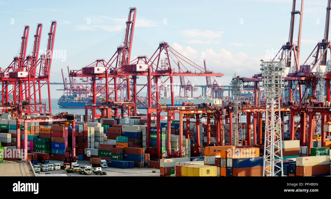 01.08.2018 Commercial container port in Hong Kong Stock Photo
