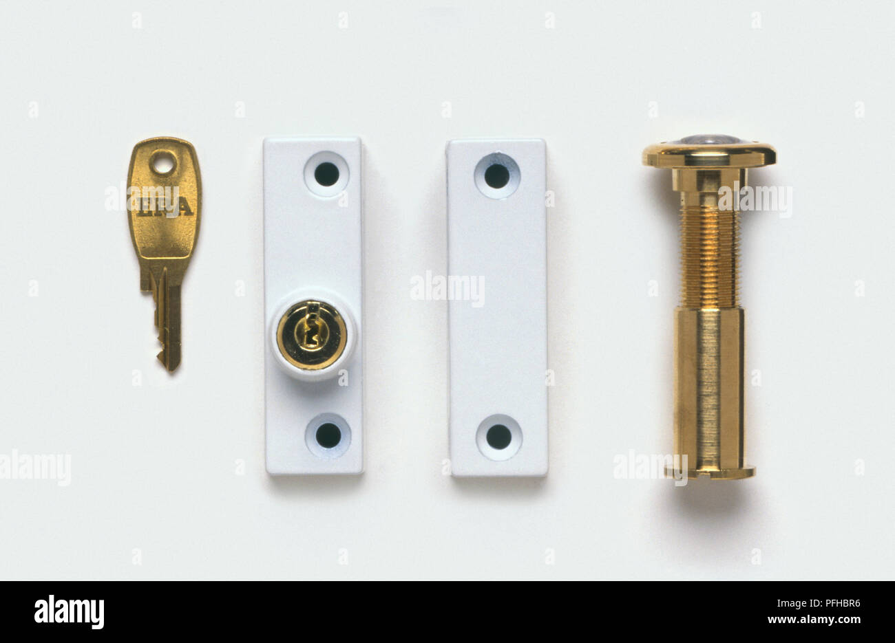 Bolt, window lock and key Stock Photo Alamy