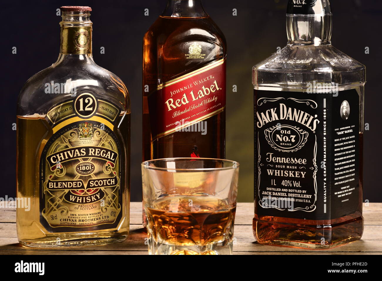 Mix of different brands of whiskey Stock Photo