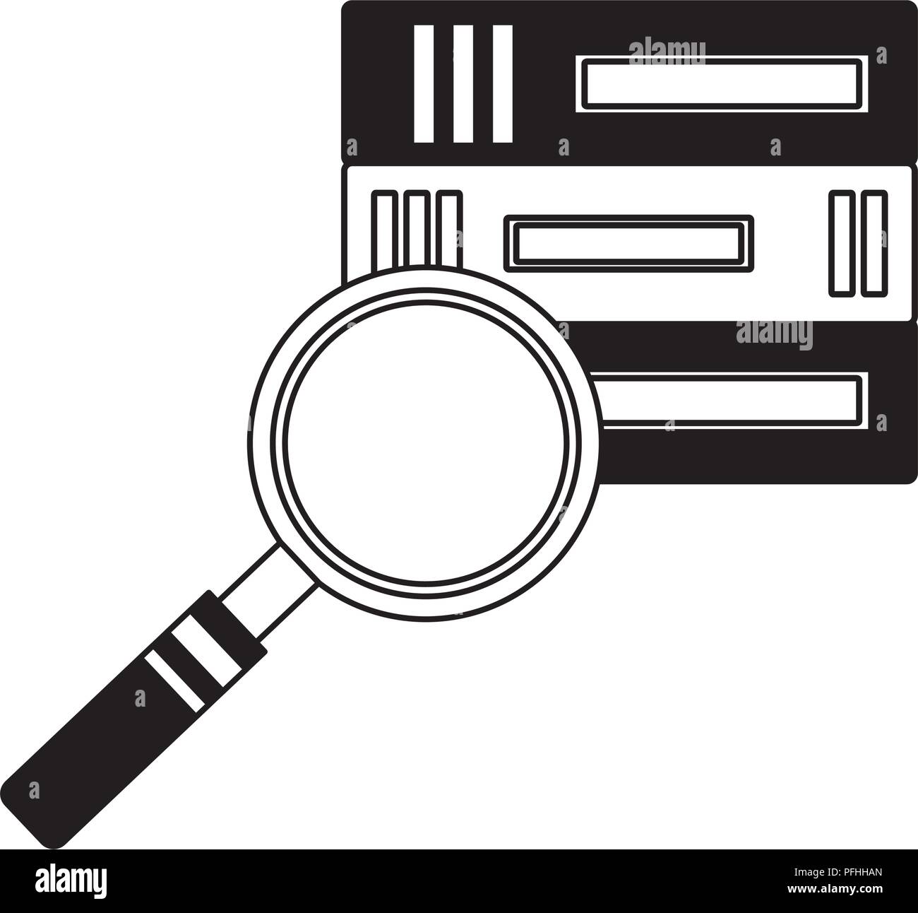 magnifying glass stacked books education vector illustration Stock Vector
