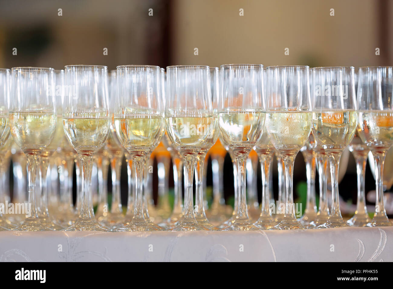 Champagne For Bride And Groom At Wedding Reception Stock Photo