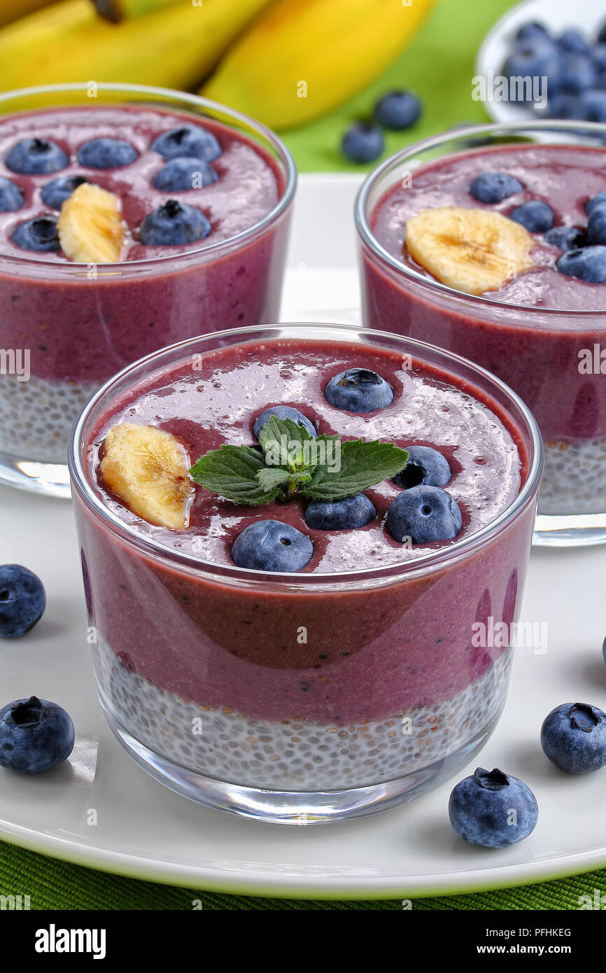 delicious layered Smoothie with blueberries, chia seeds mousse and ...