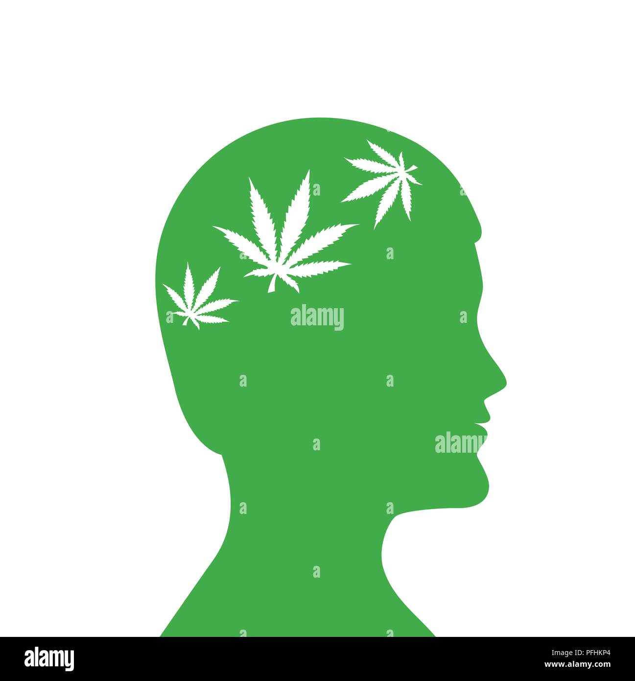 cannabis leaves in mans green head silhouette vector illustration EPS10 Stock Vector