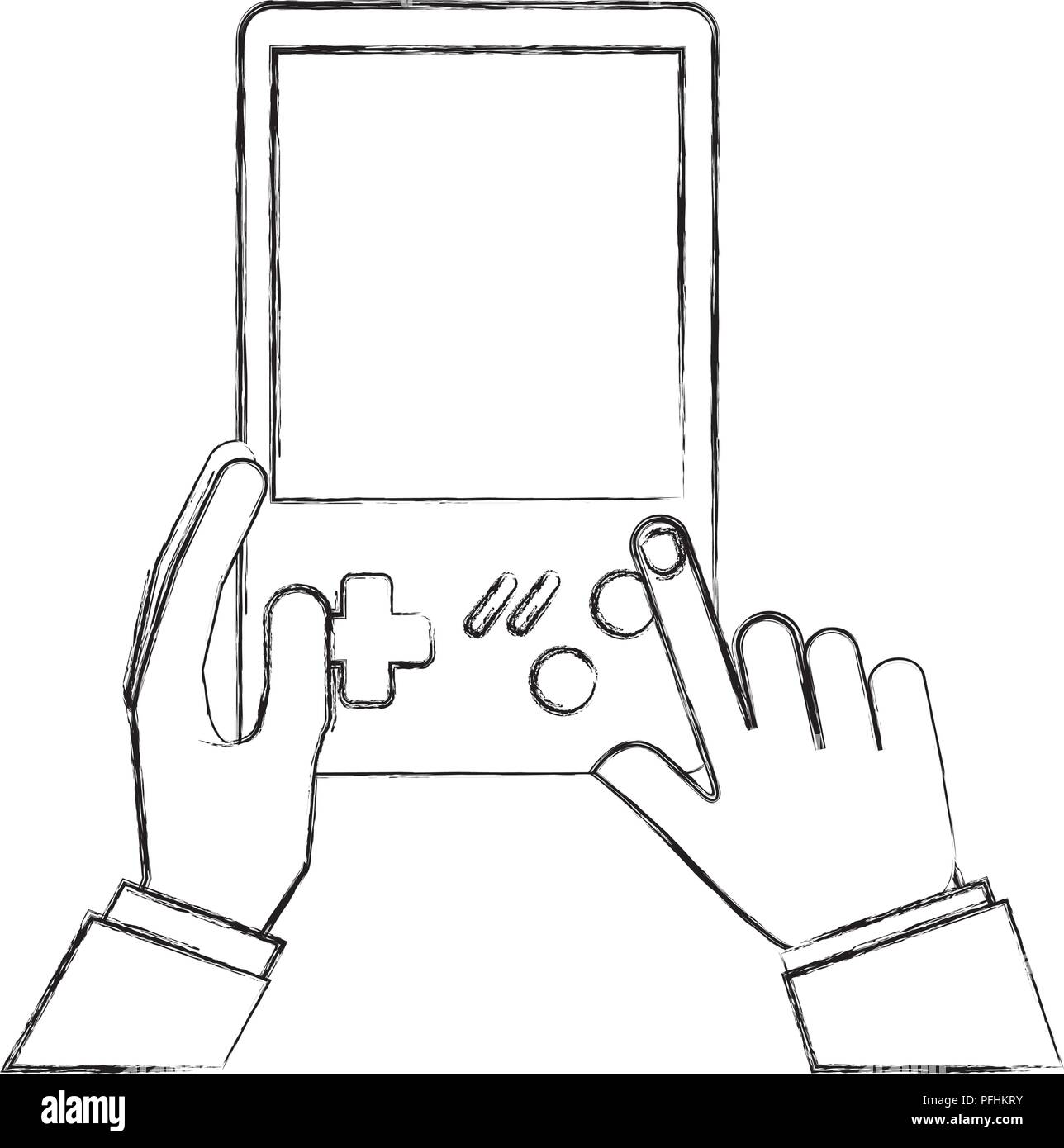 hands with console video game retro portable vector illustration hand