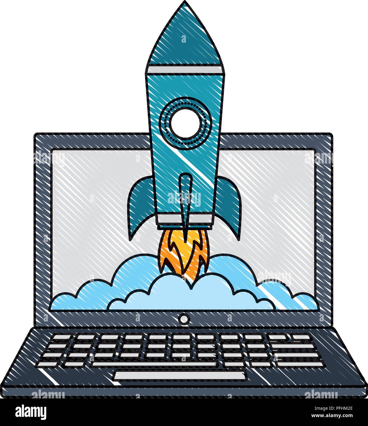 laptop rocket start up success business vector illustration Stock ...