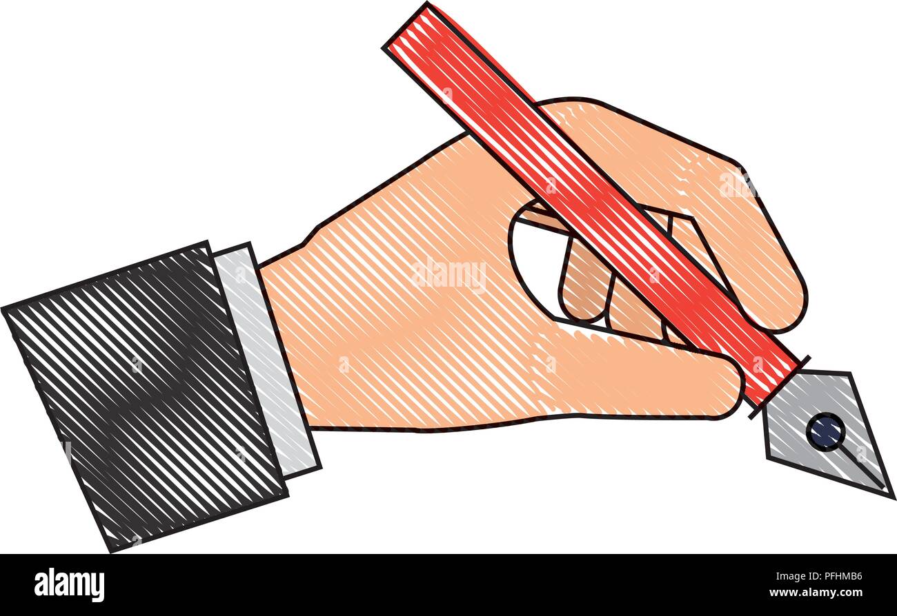 hand holding pen steel basic tip artistic creativity vector illustration Stock Vector