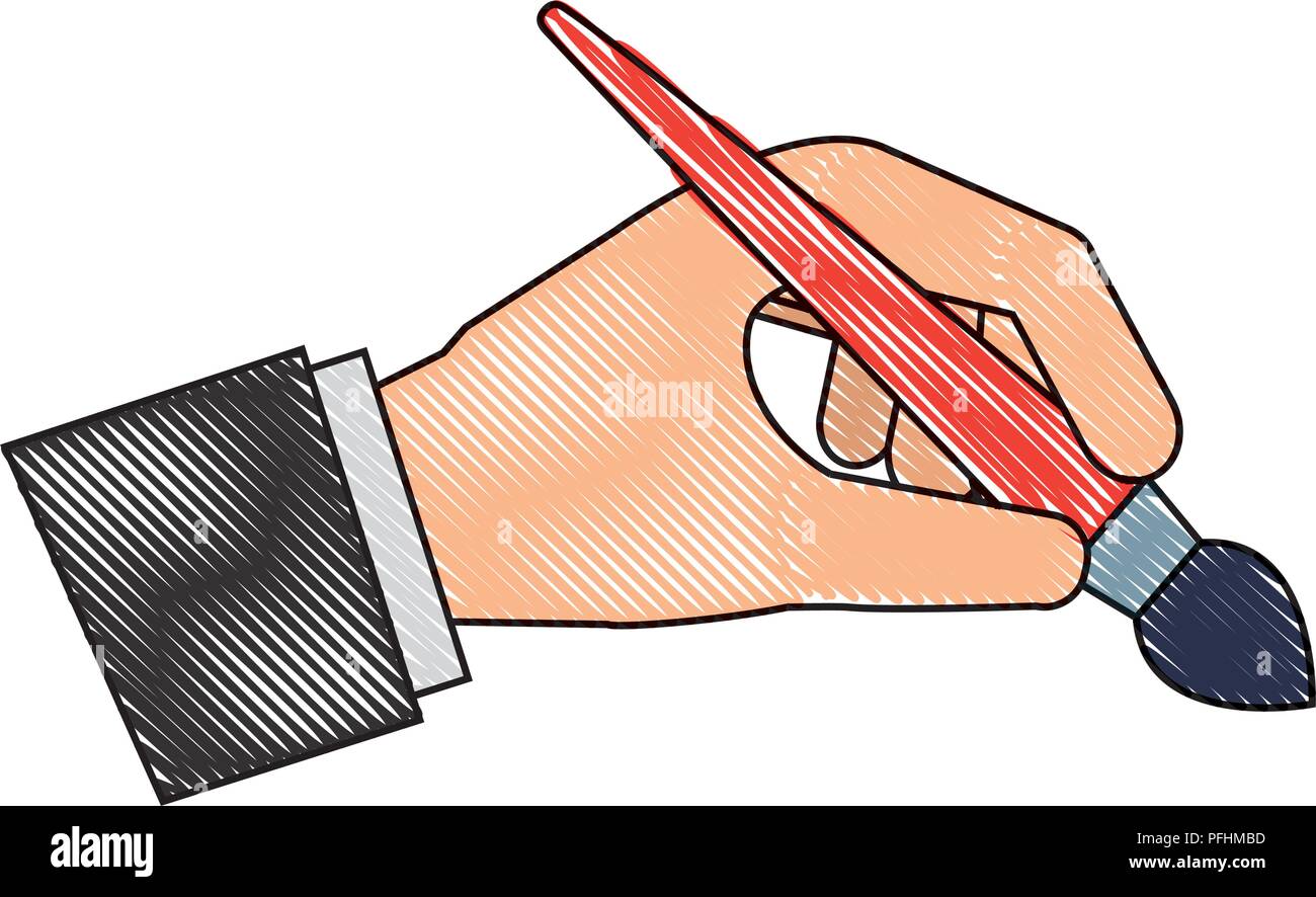 hand holding paint brush artistic creativity vector illustration Stock ...
