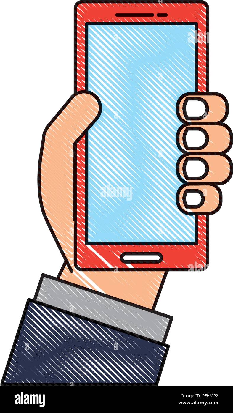 hand holding cellphone device digital vector illustration Stock Vector ...