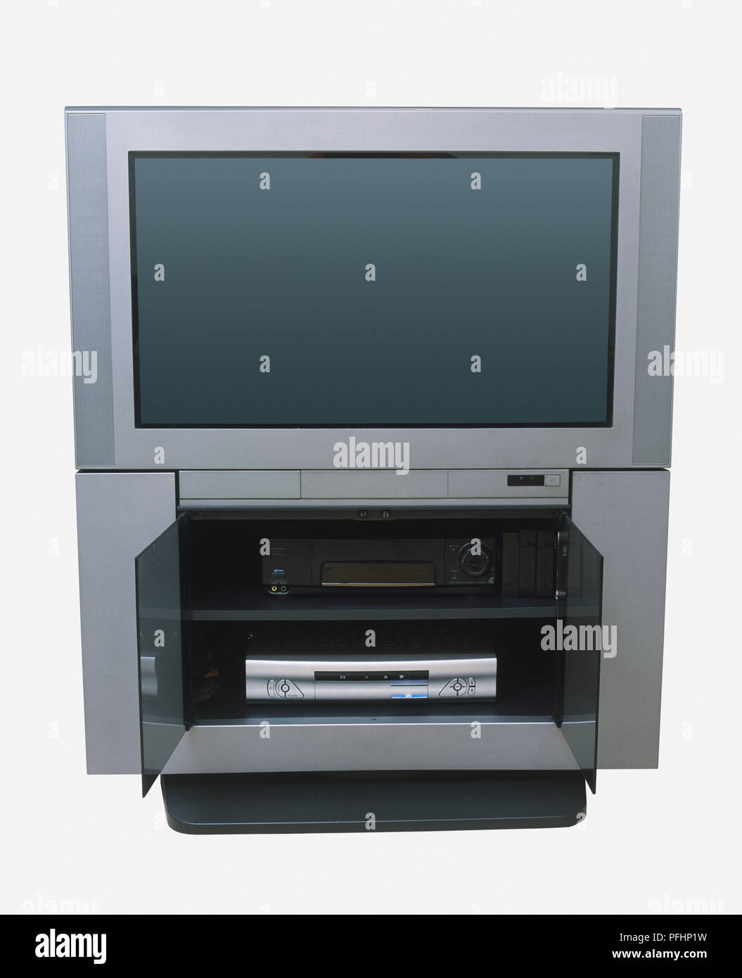 Television, video and dvd players, front view Stock Photo