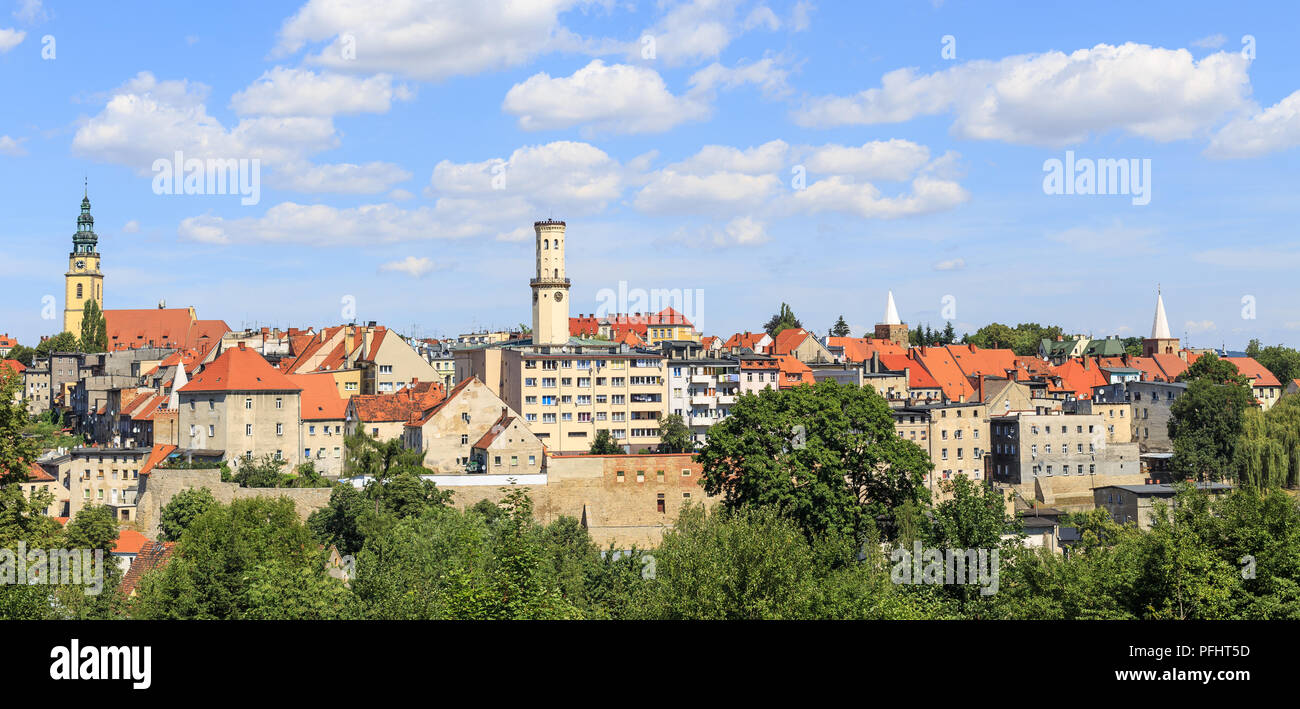 Bystrzyca Klodzka - Panorama of Old Town. City lies near the Klodzko Valley, at the feet of the Sudetes. It is located at the junction of two rivers Stock Photo