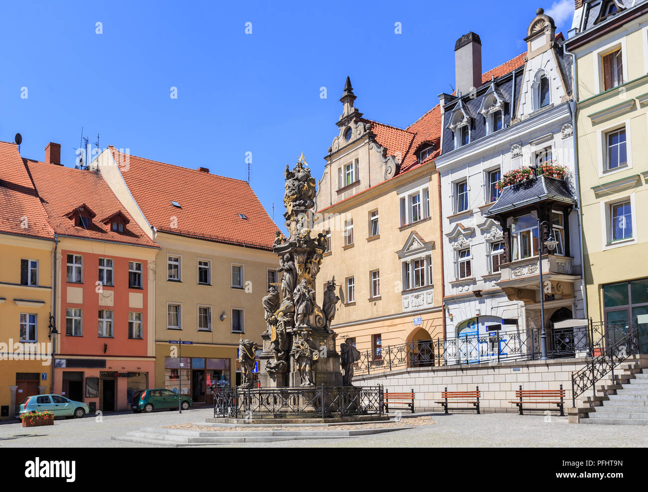Bystrzyca Klodzka -  Old Town Market Squar. City lies near Klodzko Valley, at feet of Sudetes. It is located at junction of two rivers Stock Photo