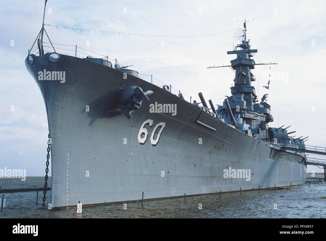 USA, Alabama, Mobile, Fort Conde, the World War II ship 'USS Alabama', front view Stock Photo