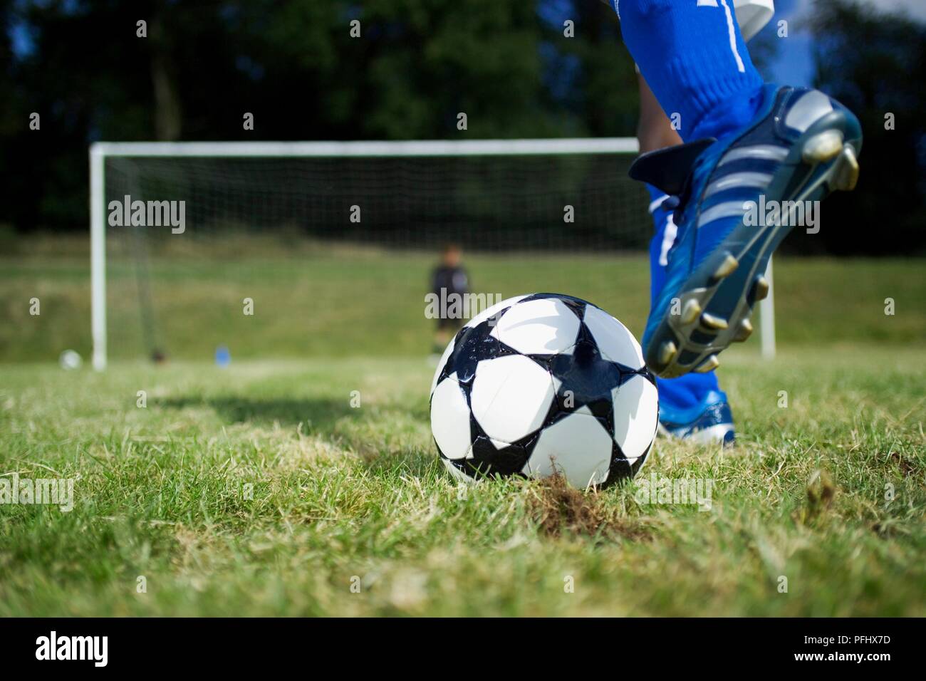 Football Player Taking A Penalty Goal In Background Close Up Stock Photo Alamy