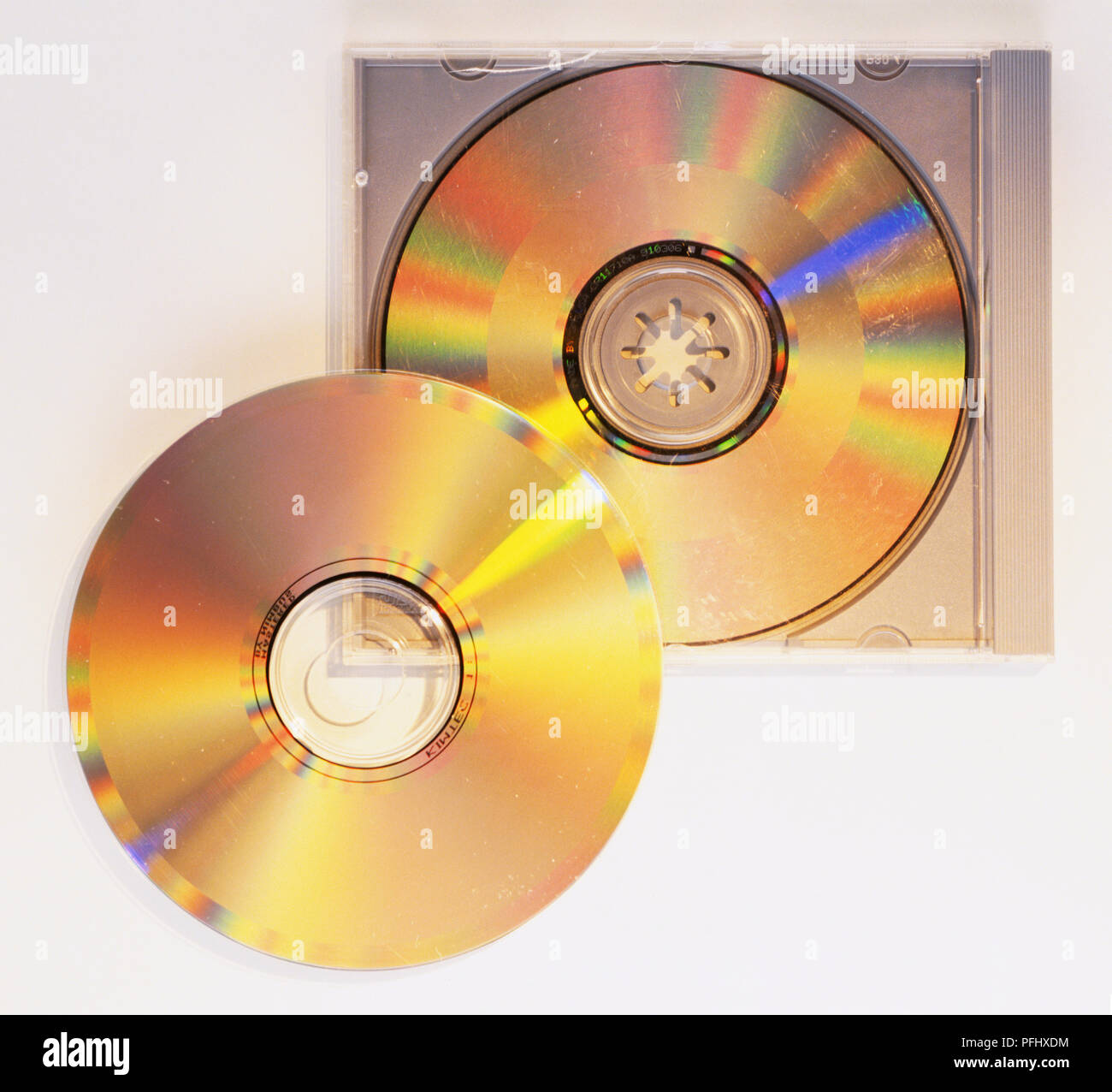 CD in and out of case, front view. Stock Photo
