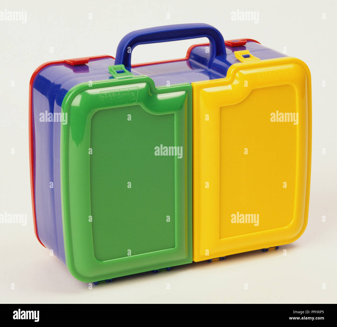 Brightly coloured school lunch box, side view Stock Photo Alamy