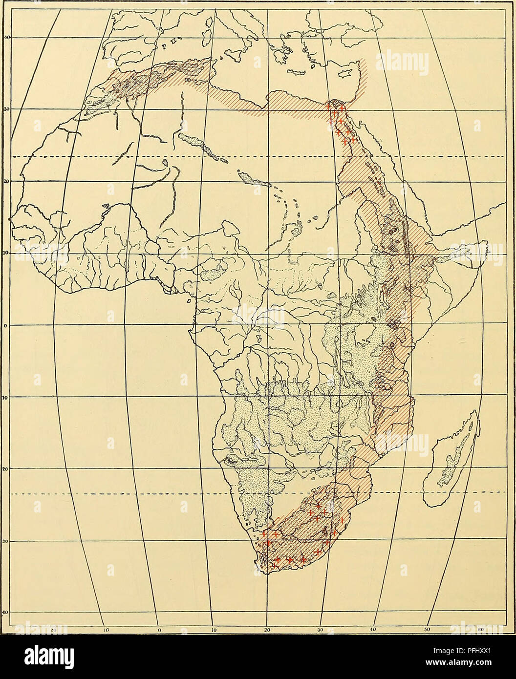 Alte Landkarte 1890: Verbreitung der Tiere III M4 und IV / Säugetiere III IV 
