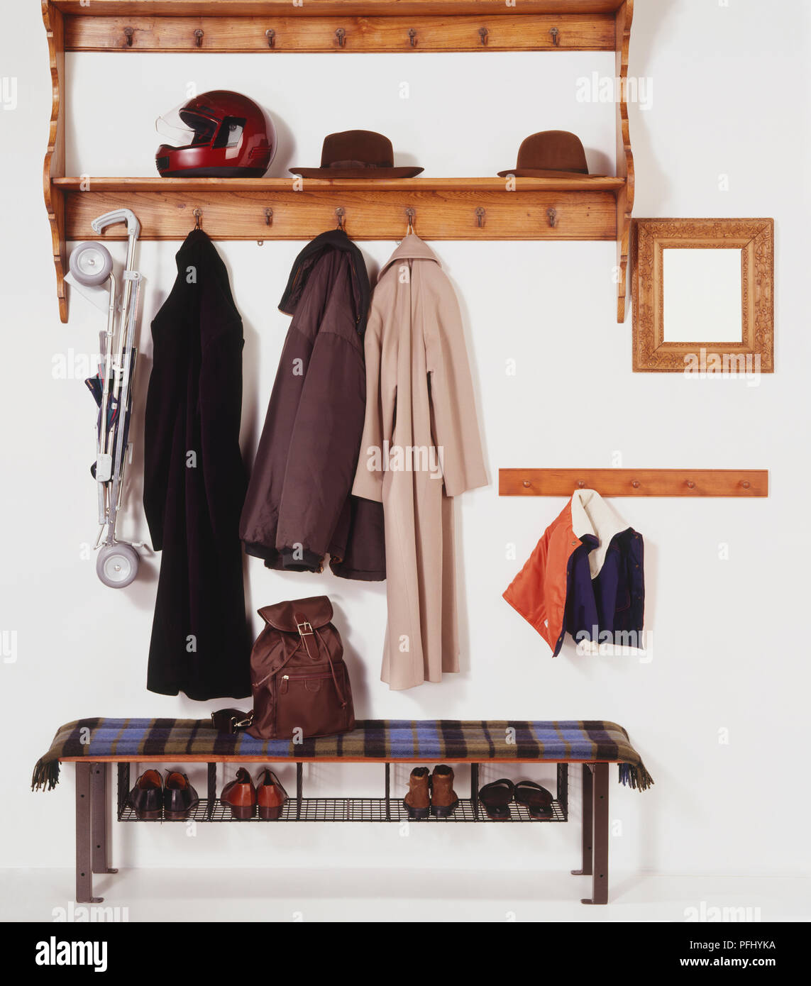 wooden coat and hat rack